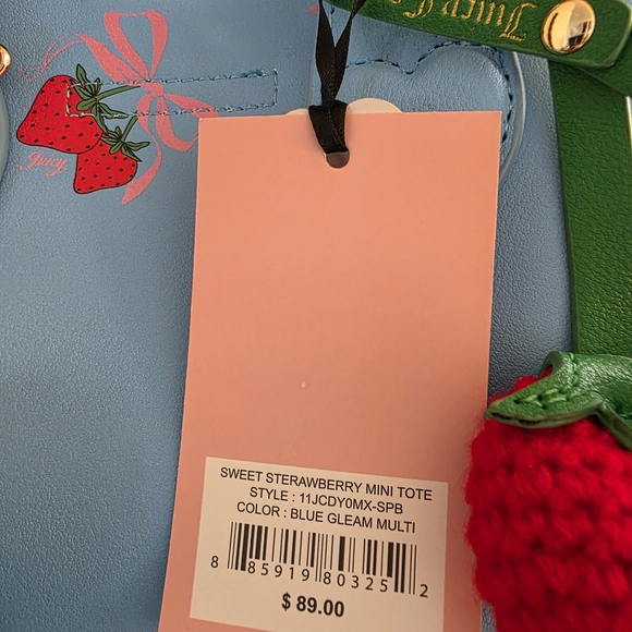 NWT Juicy Couture Sweet Strawberry Mini Tote Bag - Blue Gleam Multi - Picture 5 of 5